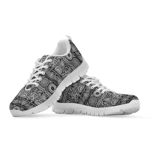 Black And White Ethnic Pattern Print White Running Shoes