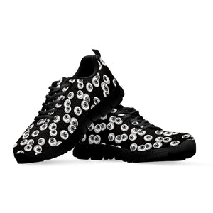 Black And White Eyeball Pattern Print Black Running Shoes