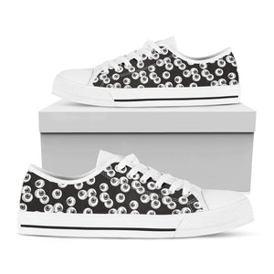 Black And White Eyeball Pattern Print White Low Top Sneakers