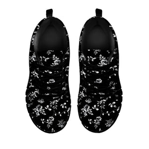 Black And White Flower Print Black Running Shoes