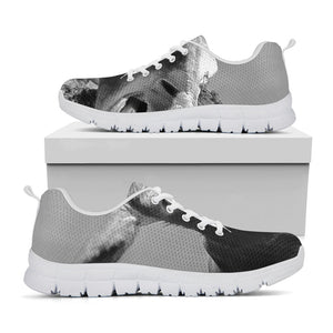 Black And White Funny Donkey Print White Running Shoes