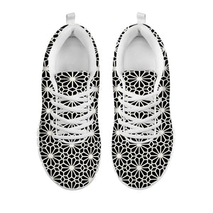 Black And White Geometric Floral Print White Running Shoes