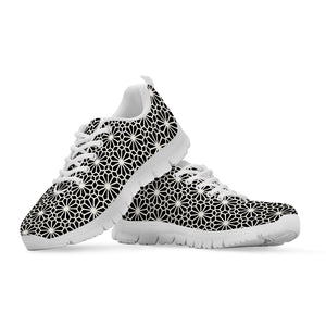 Black And White Geometric Floral Print White Running Shoes