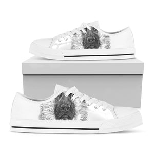 Black And White German Shepherd Print White Low Top Sneakers