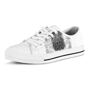 Black And White German Shepherd Print White Low Top Sneakers