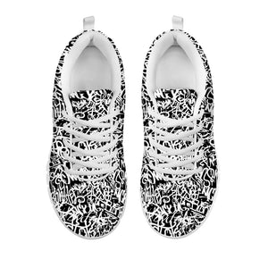 Black And White Graffiti Pattern Print White Running Shoes
