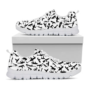 Black And White Guns Pattern Print White Running Shoes