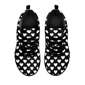 Black And White Heart Pattern Print Black Running Shoes
