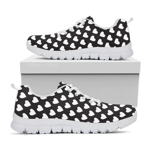 Black And White Heart Pattern Print White Running Shoes