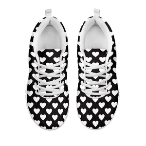 Black And White Heart Pattern Print White Running Shoes