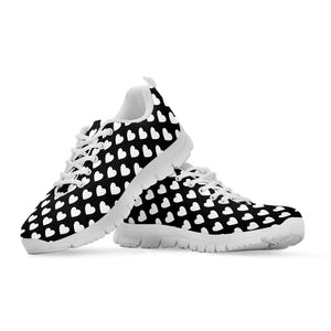 Black And White Heart Pattern Print White Running Shoes
