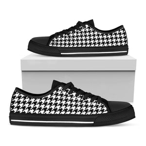 Black And White Houndstooth Print Black Low Top Sneakers