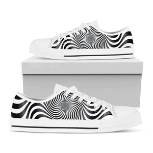 Black And White Illusory Motion Print White Low Top Sneakers