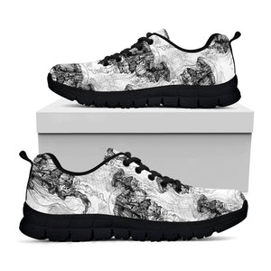 Black And White Jellyfish Pattern Print Black Running Shoes