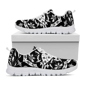 Black And White Lotus Mandala Print White Running Shoes