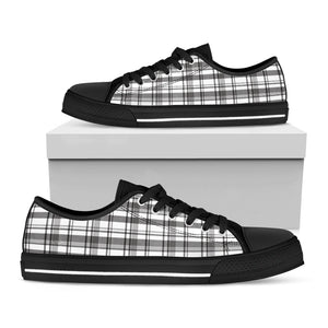 Black And White Madras Pattern Print Black Low Top Sneakers