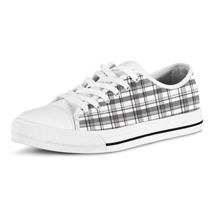 Black And White Madras Pattern Print White Low Top Sneakers