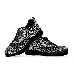 Black And White Mandala Print Black Running Shoes