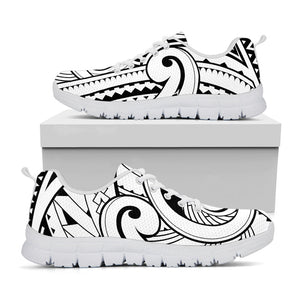 Black And White Maori Pattern Print White Running Shoes