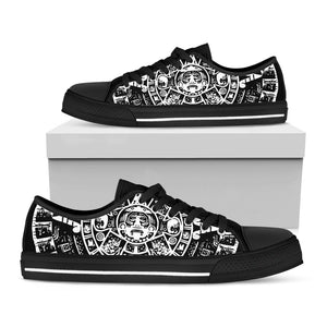 Black And White Maya Calendar Print Black Low Top Sneakers