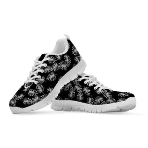 Black And White Monstera Pattern Print White Running Shoes