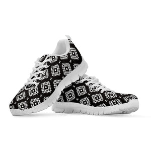 Black And White Navajo Pattern Print White Running Shoes
