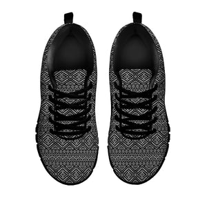 Black And White Navajo Tribal Print Black Running Shoes