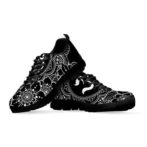 Black And White Om Print Black Running Shoes
