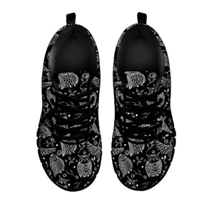Black And White Owl Pattern Print Black Running Shoes