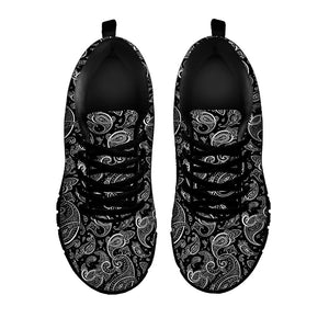 Black And White Paisley Pattern Print Black Running Shoes