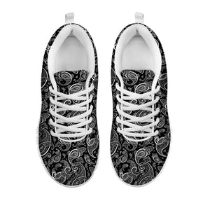 Black And White Paisley Pattern Print White Running Shoes