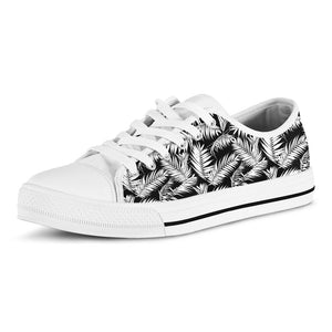 Black And White Palm Leaves Print White Low Top Sneakers