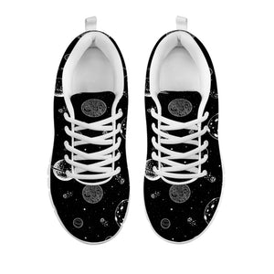 Black And White Planets Pattern Print White Running Shoes