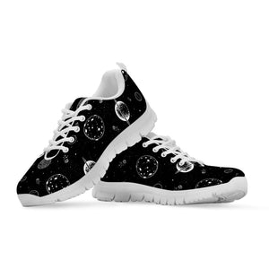 Black And White Planets Pattern Print White Running Shoes