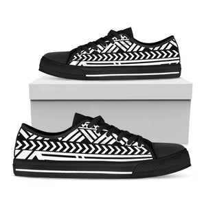 Black And White Polynesian Pattern Print Black Low Top Sneakers