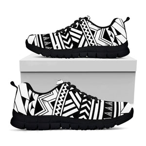 Black And White Polynesian Pattern Print Black Running Shoes