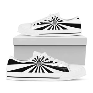 Black And White Radial Rays Print White Low Top Sneakers
