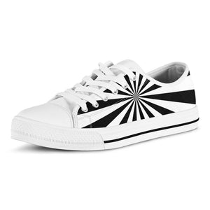Black And White Radial Rays Print White Low Top Sneakers