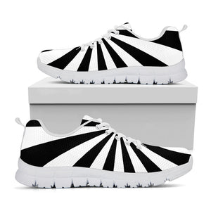 Black And White Radial Rays Print White Running Shoes