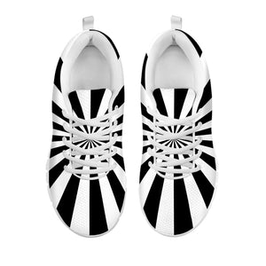 Black And White Radial Rays Print White Running Shoes