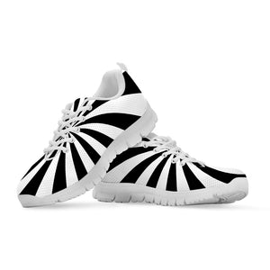 Black And White Radial Rays Print White Running Shoes
