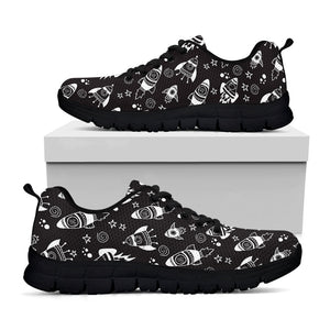 Black And White Rocket Pattern Print Black Running Shoes