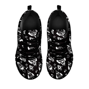 Black And White Rocket Pattern Print Black Running Shoes