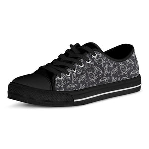 Black And White Sea Turtle Pattern Print Black Low Top Sneakers