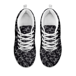 Black And White Sea Turtle Pattern Print White Running Shoes