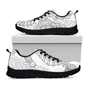 Black And White Seahorse Print Black Running Shoes