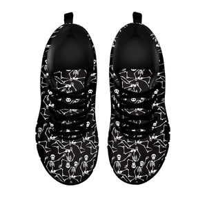 Black And White Skeleton Pattern Print Black Running Shoes