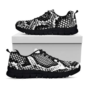 Black And White Snakeskin Print Black Running Shoes