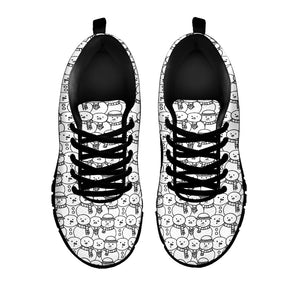Black And White Snowman Pattern Print Black Running Shoes