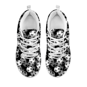 Black And White Soccer Ball Print White Running Shoes